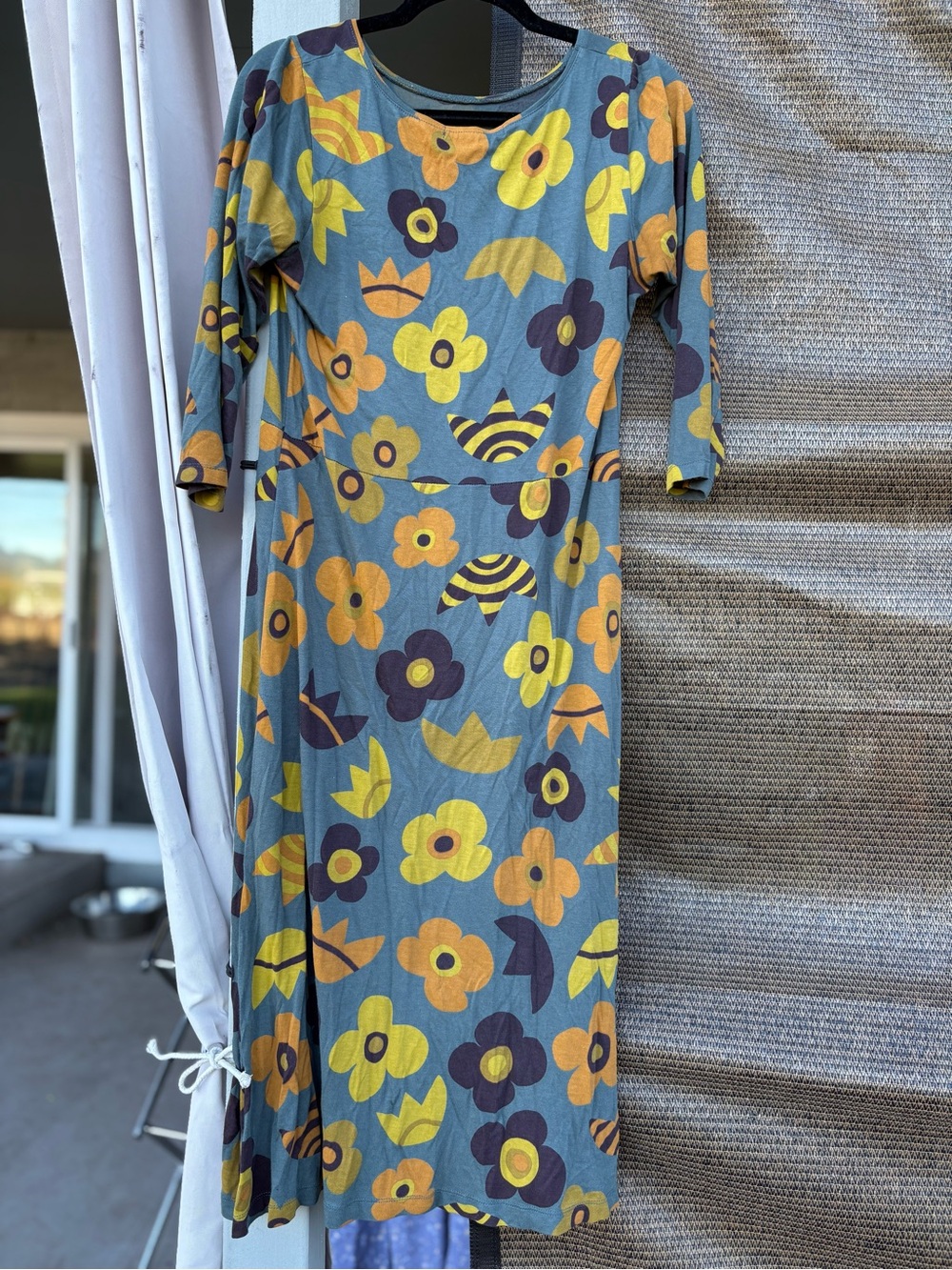 Gudrun Sjoden Blue Midi Dress with Yellow & Orange Floral Print